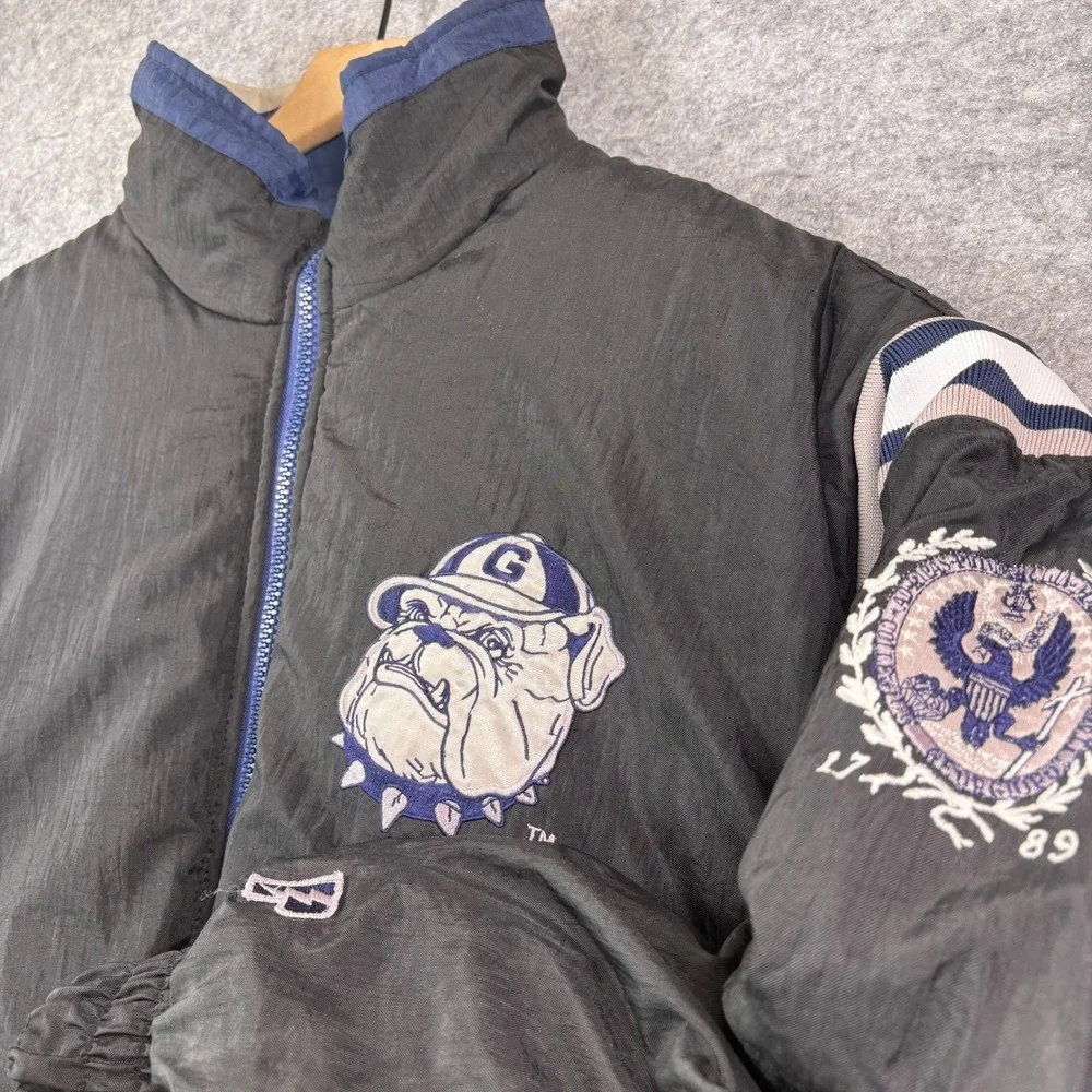 Vintage 90s Pro Layer Georgetown Hoyas Reversible Puffer Jacket XL Bulldog Black
